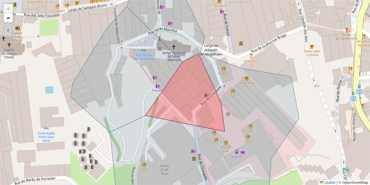Mapa detalhado do código postal 4400-187 com limites, códigos postais vizinhos e agências dos correios