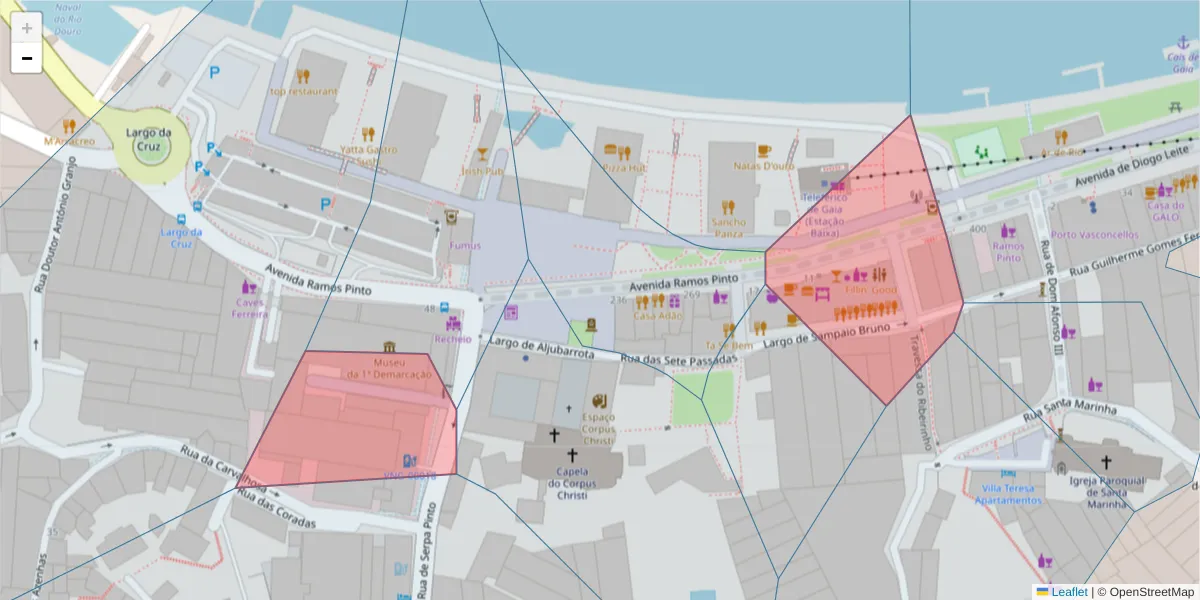 Mapa detalhado do código postal 4400-261 com limites, códigos postais vizinhos e agências dos correios