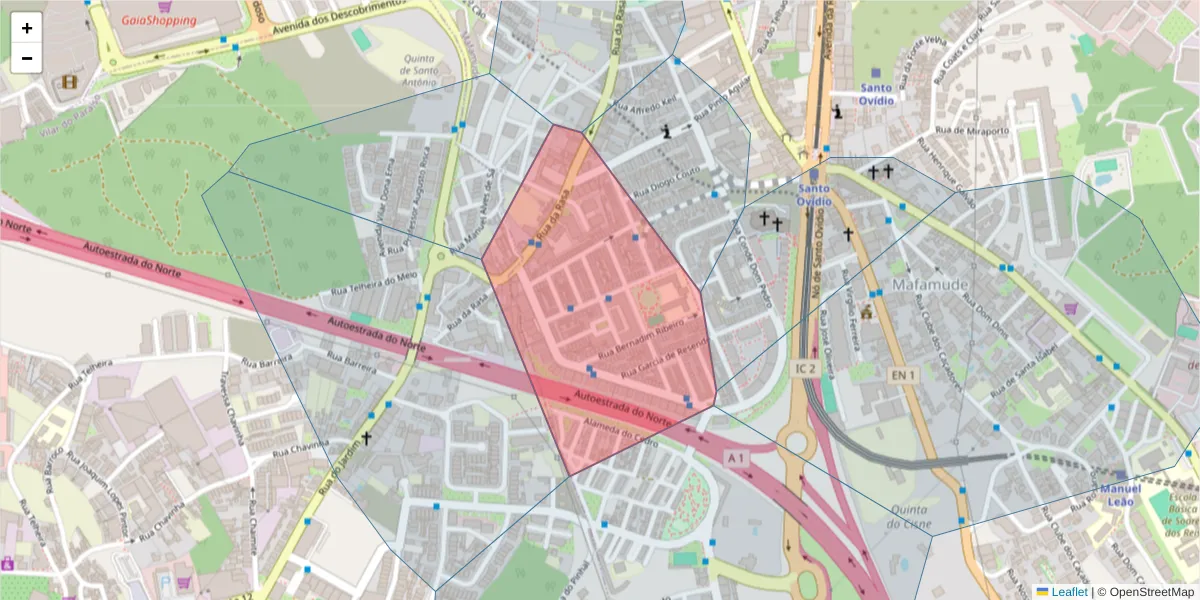 Mapa detalhado do código postal 4400-273 com limites, códigos postais vizinhos e agências dos correios