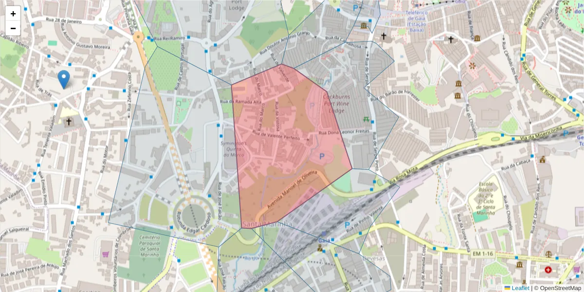 Mapa detalhado do código postal 4400-330 com limites, códigos postais vizinhos e agências dos correios