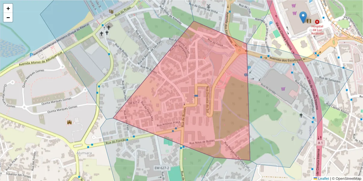 Mapa detalhado do código postal 4400-667 com limites, códigos postais vizinhos e agências dos correios