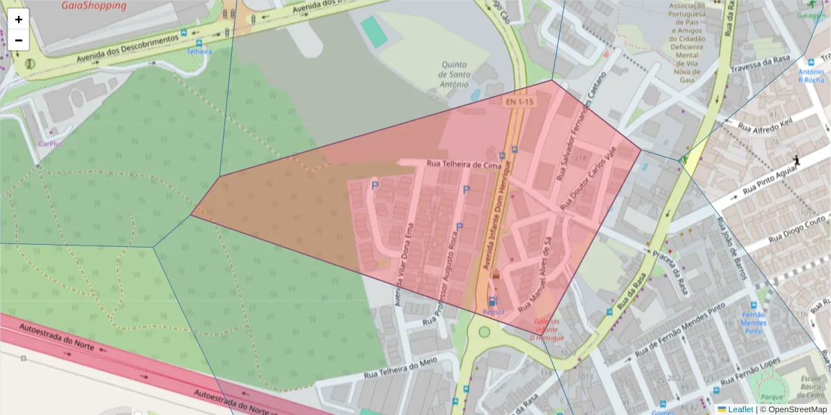Mapa detalhado do código postal 4405-461 com limites, códigos postais vizinhos e agências dos correios
