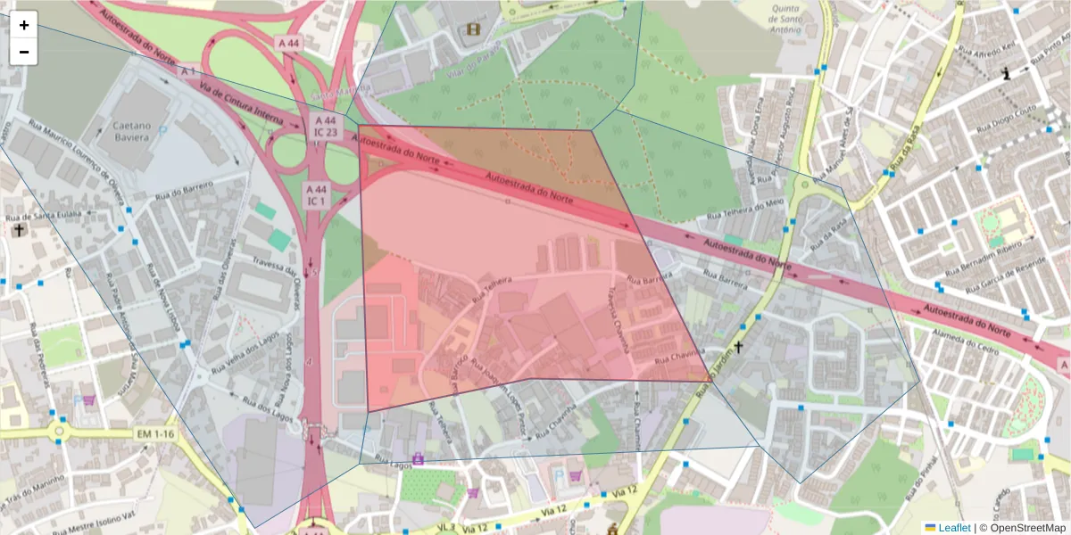 Mapa detalhado do código postal 4405-869 com limites, códigos postais vizinhos e agências dos correios
