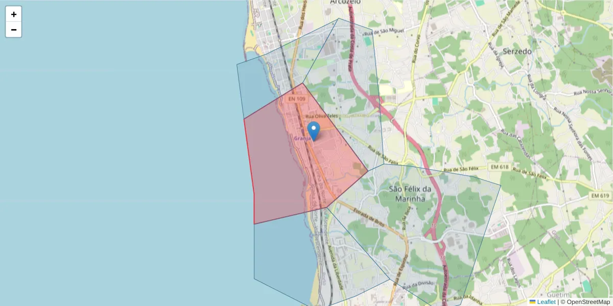 Mapa detalhado do código postal 4410-119 com limites, códigos postais vizinhos e agências dos correios