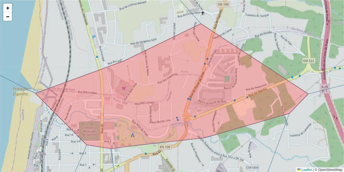 Mapa detalhado do código postal 4410-151 com limites, códigos postais vizinhos e agências dos correios