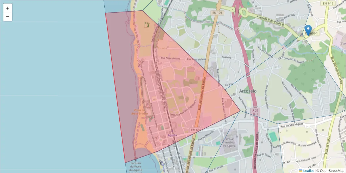 Mapa detalhado do código postal 4410-332 com limites, códigos postais vizinhos e agências dos correios