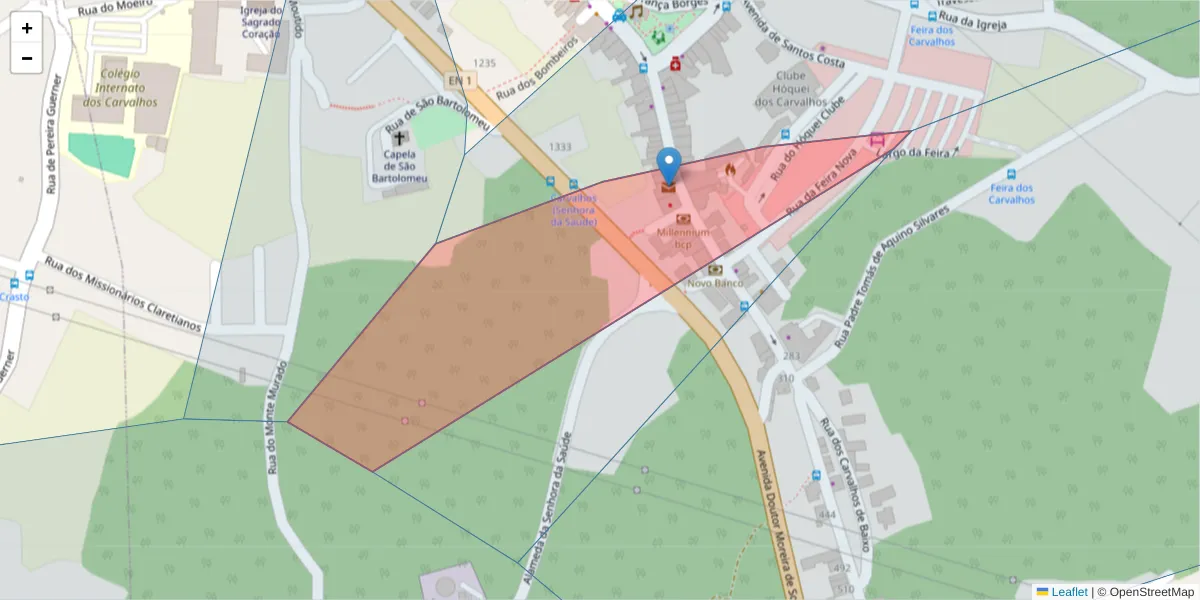 Mapa detalhado do código postal 4415-376 com limites, códigos postais vizinhos e agências dos correios