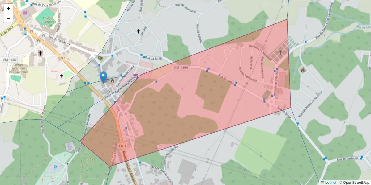 Mapa detalhado do código postal 4415-378 com limites, códigos postais vizinhos e agências dos correios