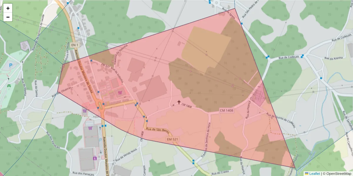 Mapa detalhado do código postal 4415-385 com limites, códigos postais vizinhos e agências dos correios