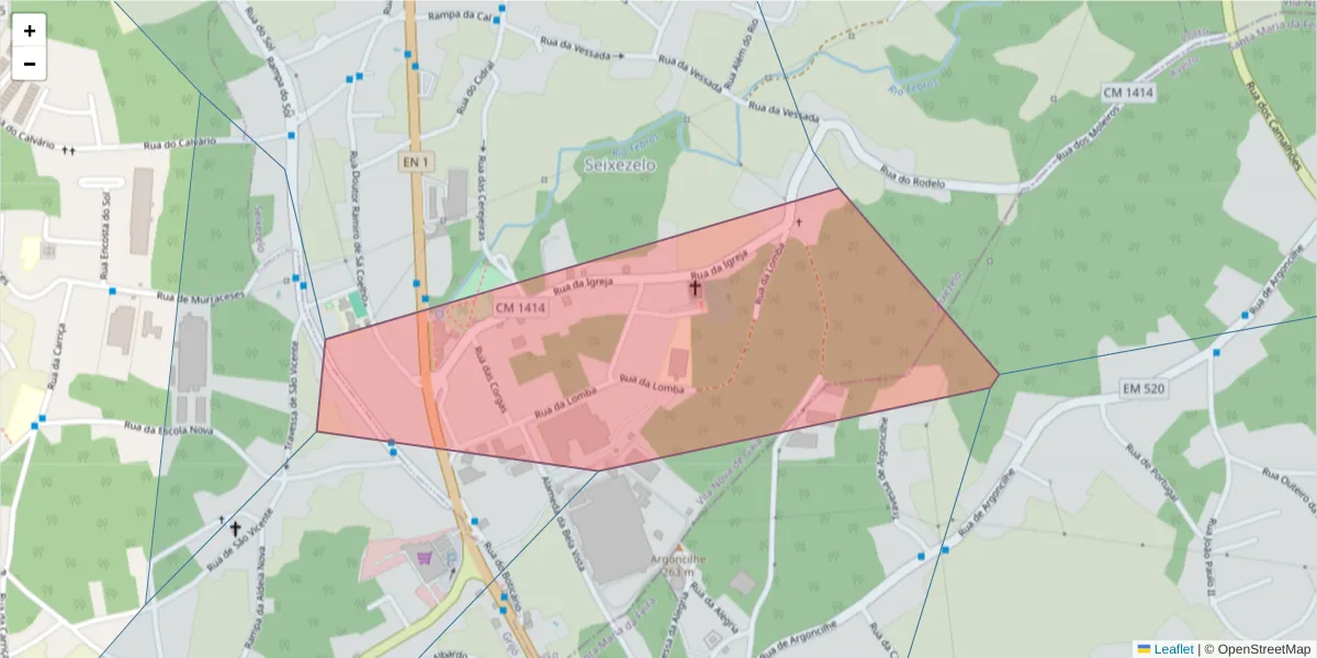 Mapa detalhado do código postal 4415-937 com limites, códigos postais vizinhos e agências dos correios