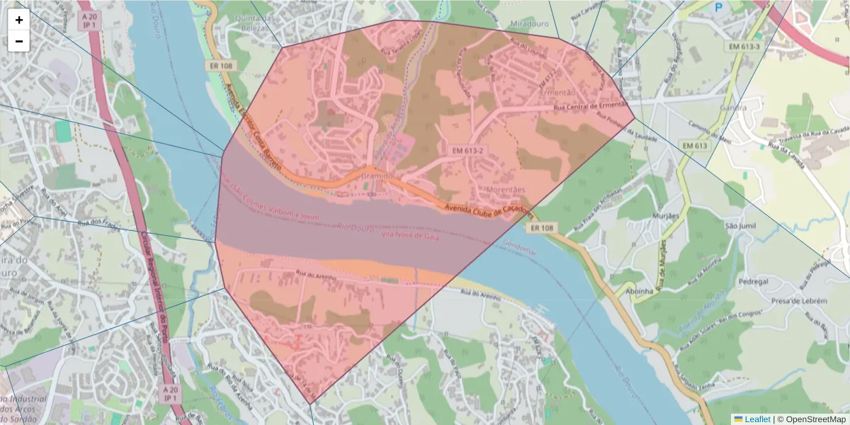 Mapa detalhado do código postal 4420-161 com limites, códigos postais vizinhos e agências dos correios