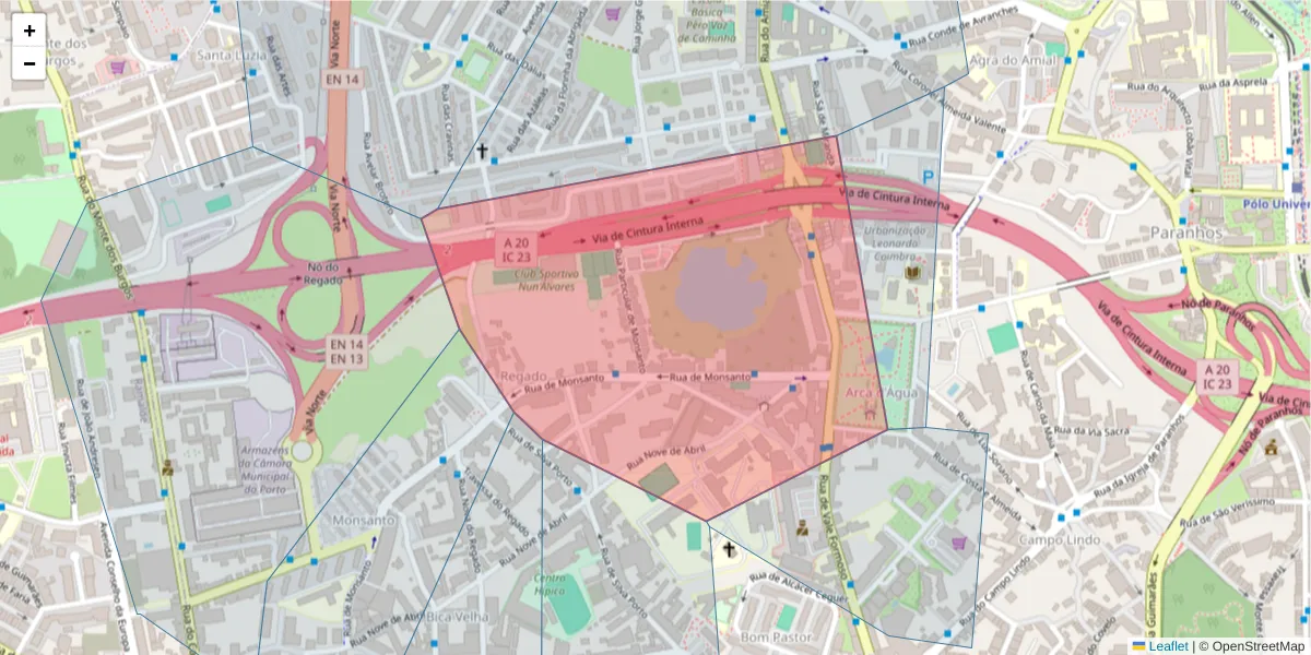 Mapa detalhado do código postal 4420-217 com limites, códigos postais vizinhos e agências dos correios