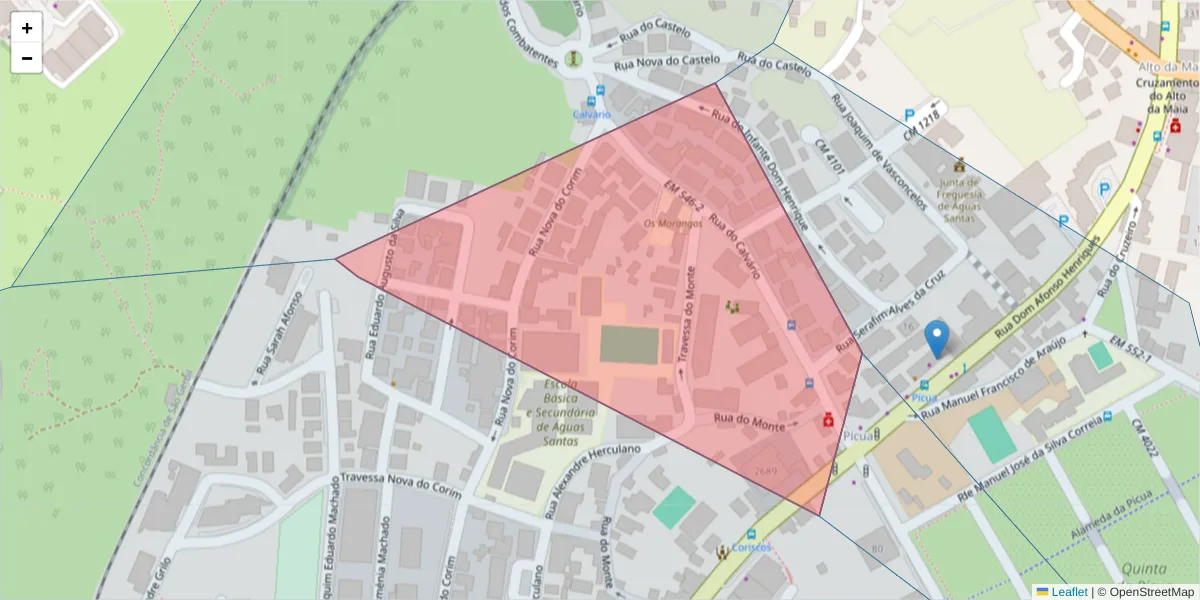 Mapa detalhado do código postal 4425-057 MAIA com limites, códigos postais vizinhos e agências dos correios