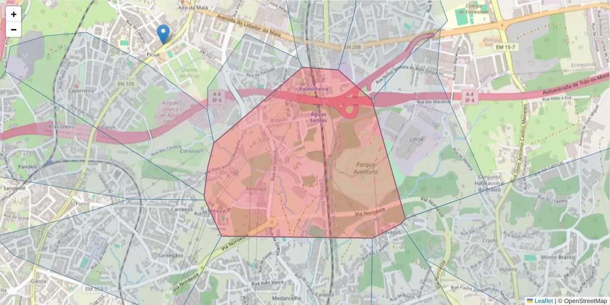 Mapa detalhado do código postal 4425-078 com limites, códigos postais vizinhos e agências dos correios