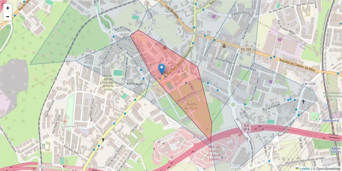 Mapa detalhado do código postal 4425-999 MAIA com limites, códigos postais vizinhos e agências dos correios