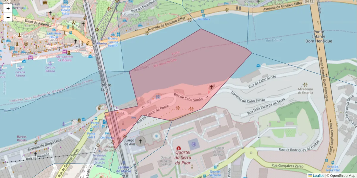 Mapa detalhado do código postal 4430-033 com limites, códigos postais vizinhos e agências dos correios