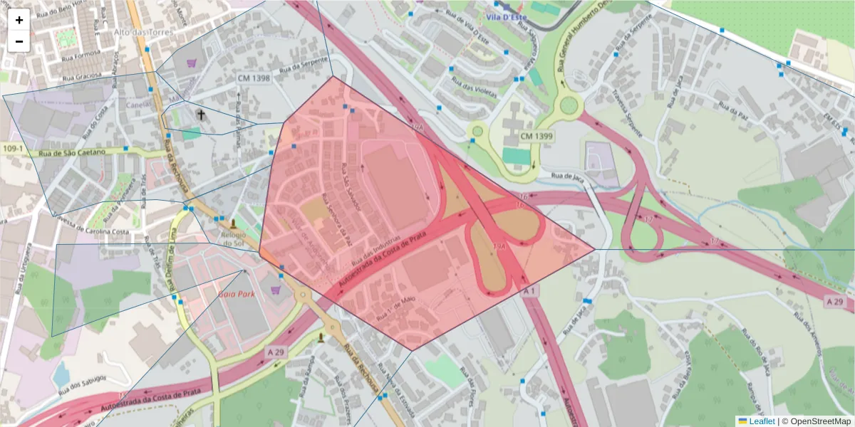 Mapa detalhado do código postal 4430-138 com limites, códigos postais vizinhos e agências dos correios