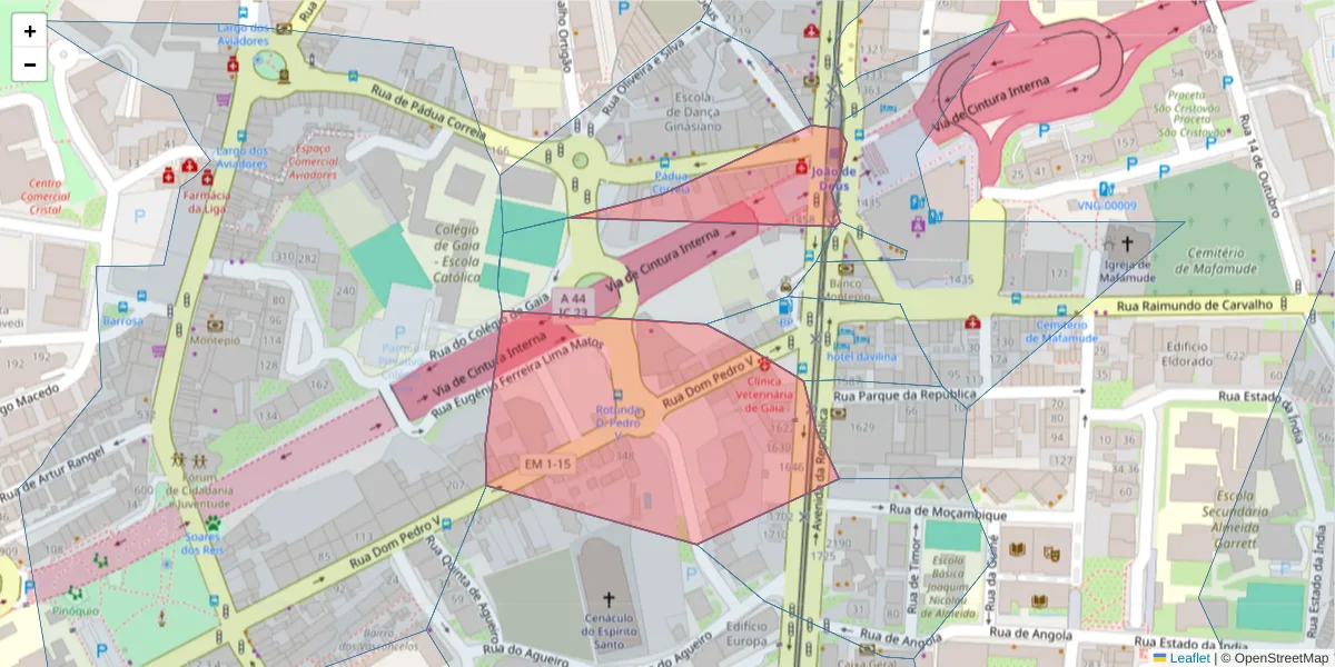 Mapa detalhado do código postal 4430-193 com limites, códigos postais vizinhos e agências dos correios