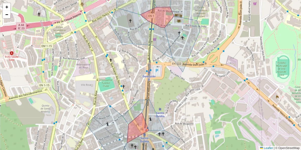 Mapa detalhado do código postal 4430-196 com limites, códigos postais vizinhos e agências dos correios