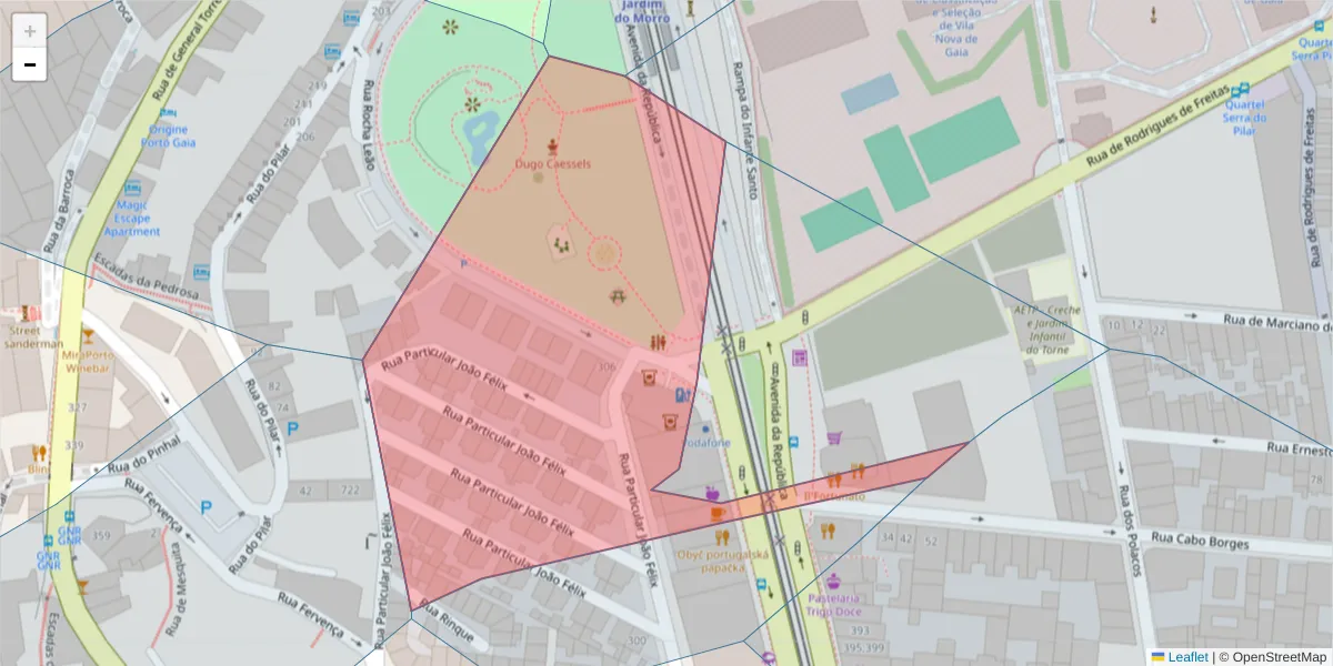 Mapa detalhado do código postal 4430-198 com limites, códigos postais vizinhos e agências dos correios