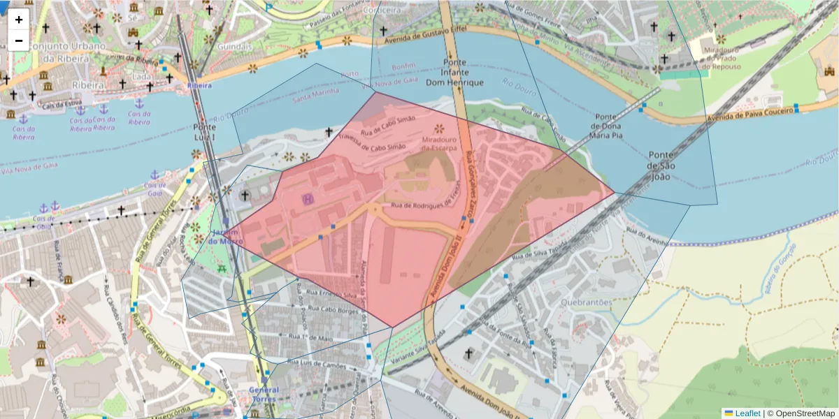 Mapa detalhado do código postal 4430-211 com limites, códigos postais vizinhos e agências dos correios