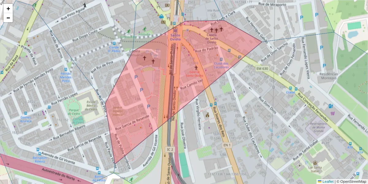 Mapa detalhado do código postal 4430-241 com limites, códigos postais vizinhos e agências dos correios