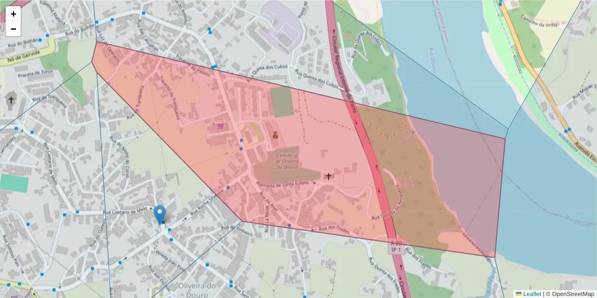 Mapa detalhado do código postal 4430-381 com limites, códigos postais vizinhos e agências dos correios