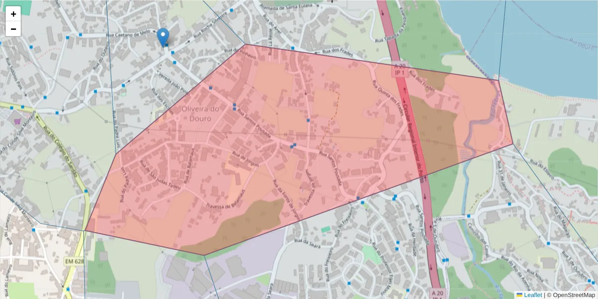 Mapa detalhado do código postal 4430-521 com limites, códigos postais vizinhos e agências dos correios