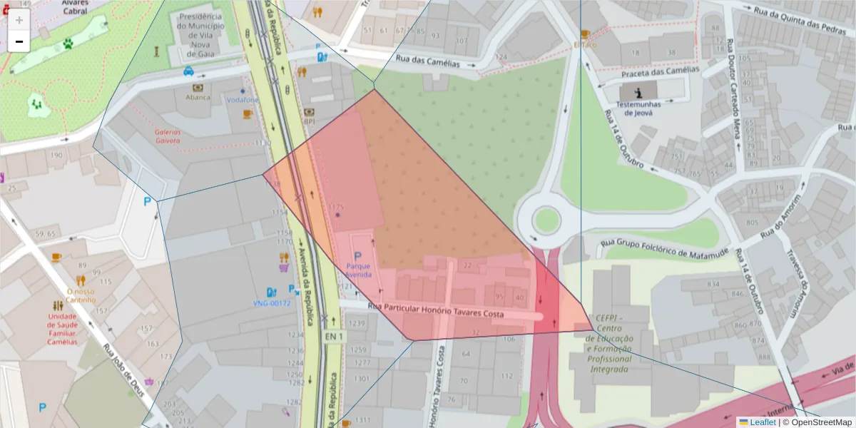 Mapa detalhado do código postal 4434-501 com limites, códigos postais vizinhos e agências dos correios