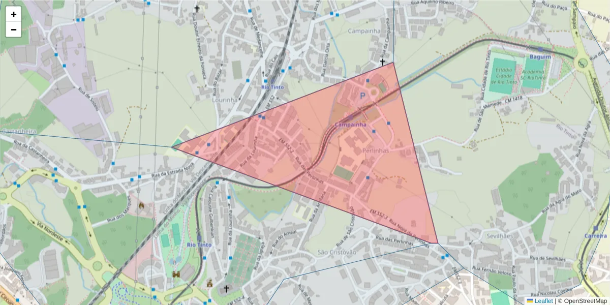 Mapa detalhado do código postal 4435-000 com limites, códigos postais vizinhos e agências dos correios