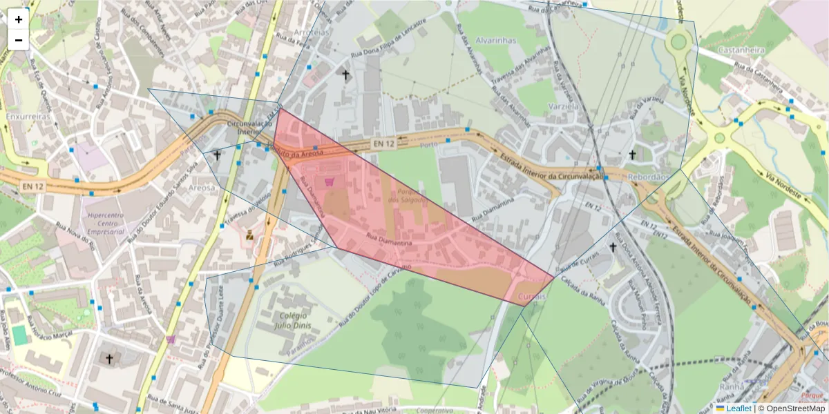 Mapa detalhado do código postal 4435-186 com limites, códigos postais vizinhos e agências dos correios
