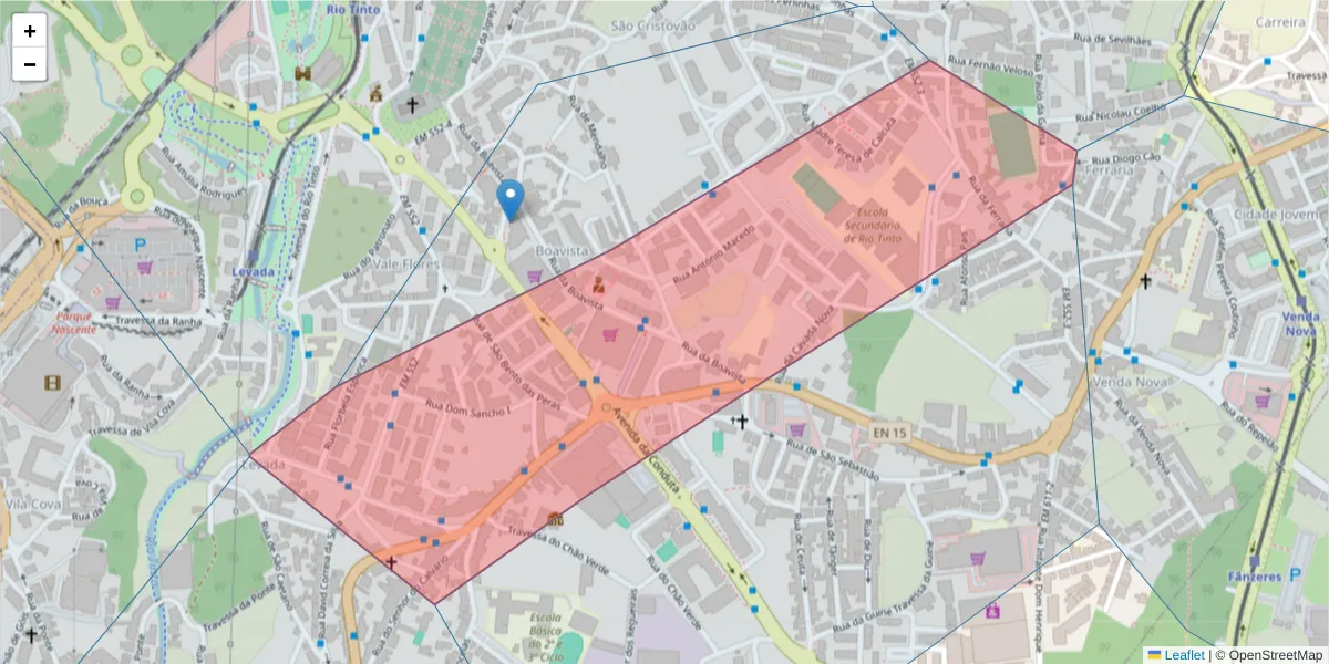 Mapa detalhado do código postal 4435-213 com limites, códigos postais vizinhos e agências dos correios