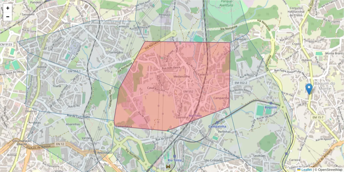 Mapa detalhado do código postal 4435-230 com limites, códigos postais vizinhos e agências dos correios