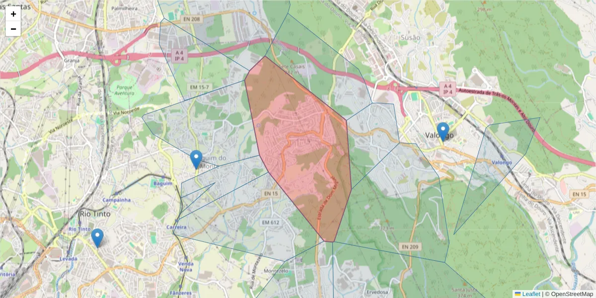 Mapa detalhado do código postal 4435-835 com limites, códigos postais vizinhos e agências dos correios