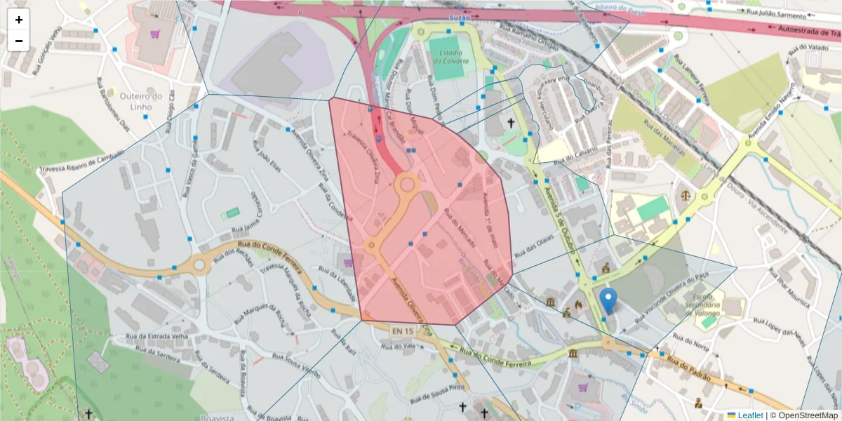 Mapa detalhado do código postal 4440-002 com limites, códigos postais vizinhos e agências dos correios