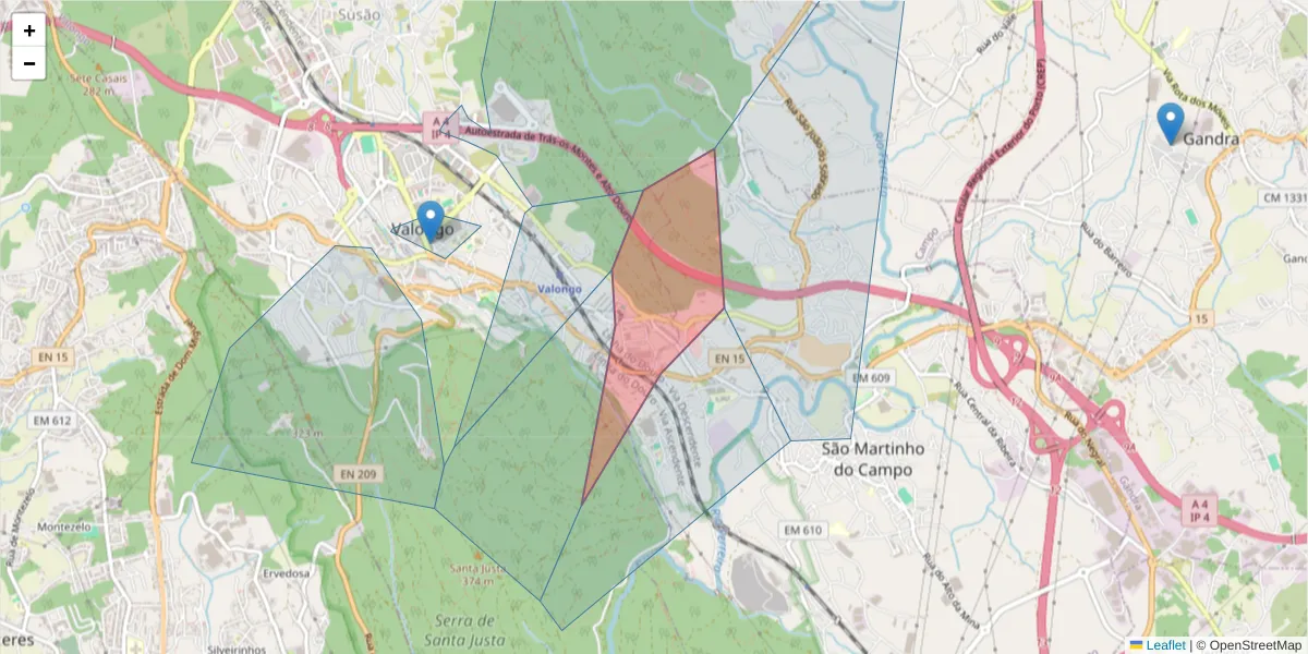 Mapa detalhado do código postal 4440-007 com limites, códigos postais vizinhos e agências dos correios