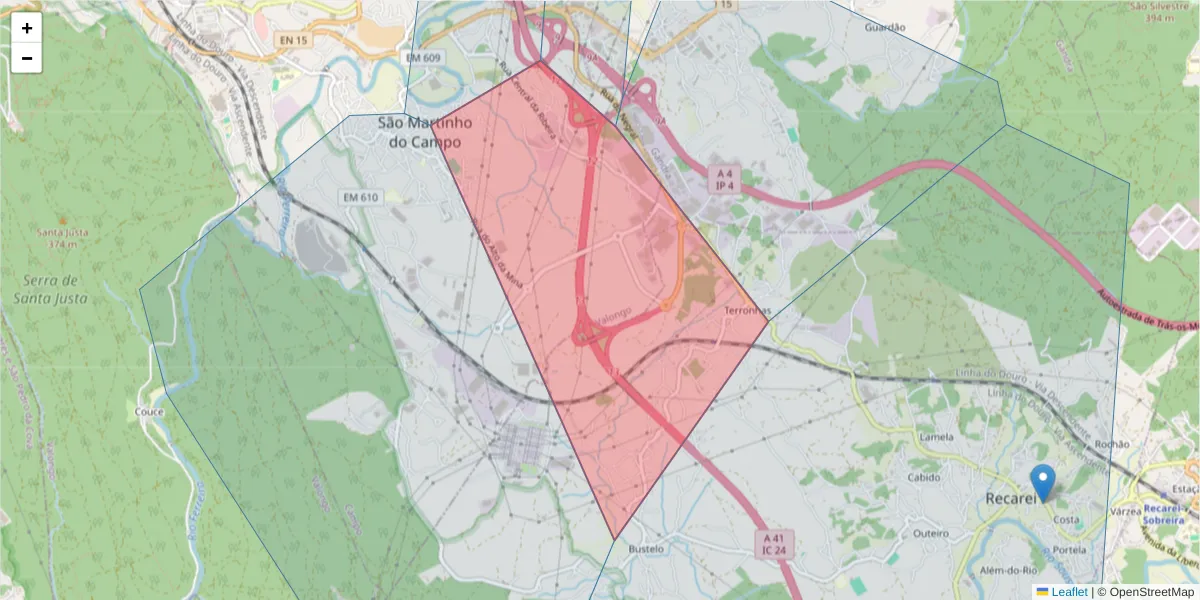 Mapa detalhado do código postal 4440-031 com limites, códigos postais vizinhos e agências dos correios