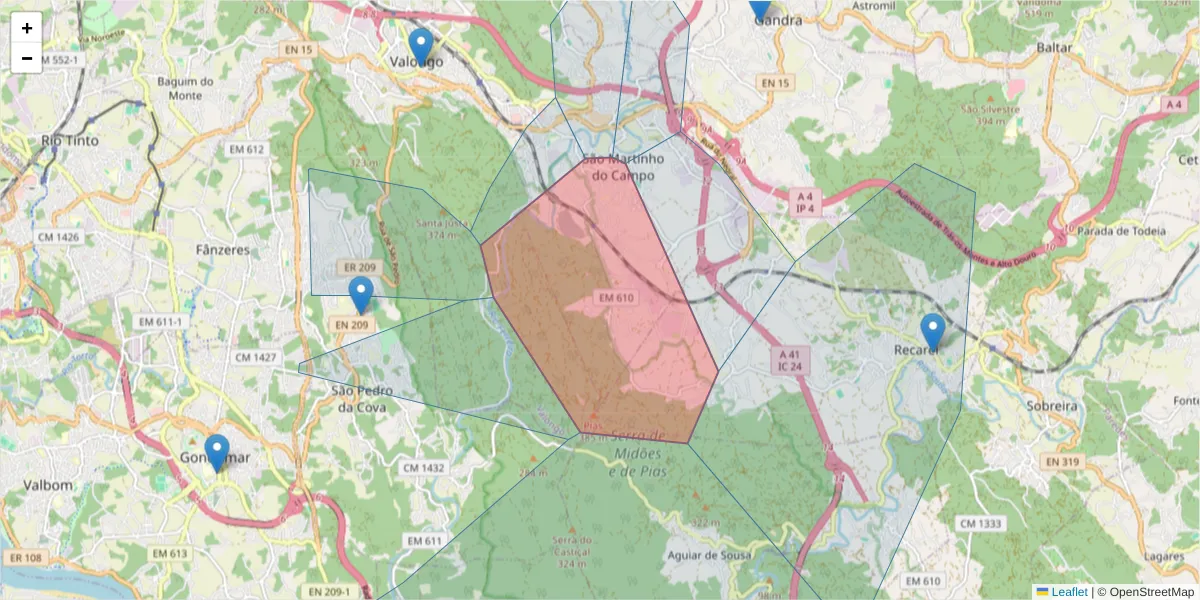 Mapa detalhado do código postal 4440-177 com limites, códigos postais vizinhos e agências dos correios