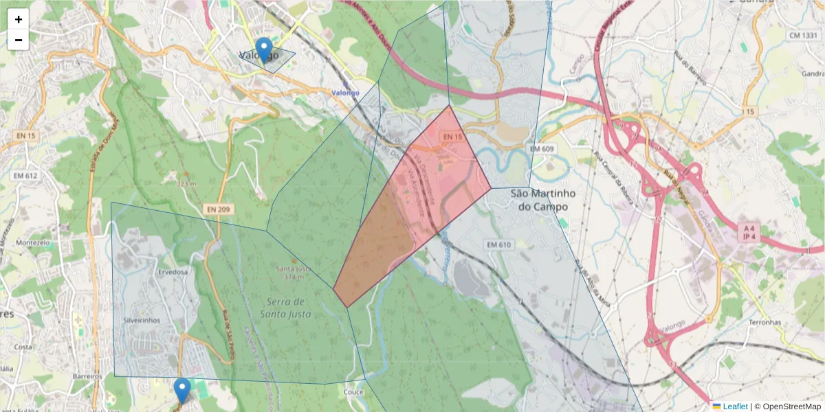Mapa detalhado do código postal 4440-191 com limites, códigos postais vizinhos e agências dos correios