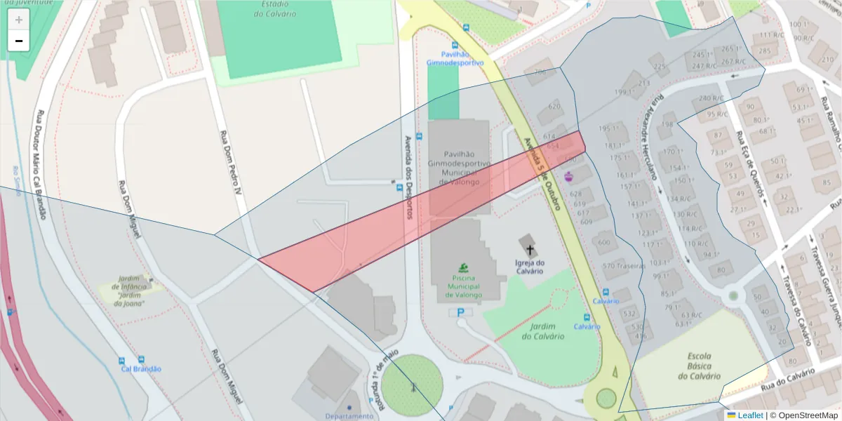 Mapa detalhado do código postal 4440-304 com limites, códigos postais vizinhos e agências dos correios