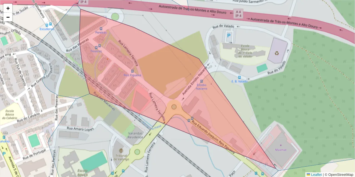 Mapa detalhado do código postal 4440-647 com limites, códigos postais vizinhos e agências dos correios