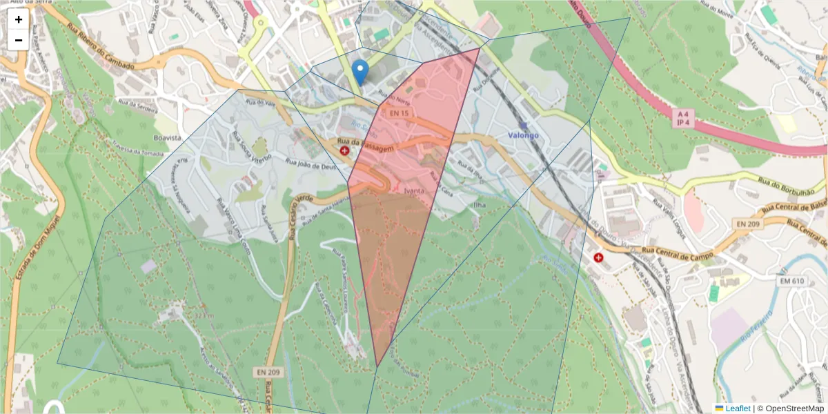 Mapa detalhado do código postal 4440-697 com limites, códigos postais vizinhos e agências dos correios