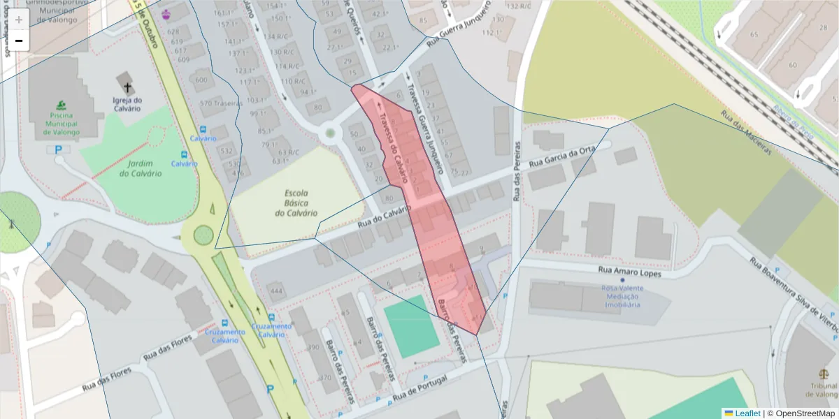 Mapa detalhado do código postal 4440-734 com limites, códigos postais vizinhos e agências dos correios