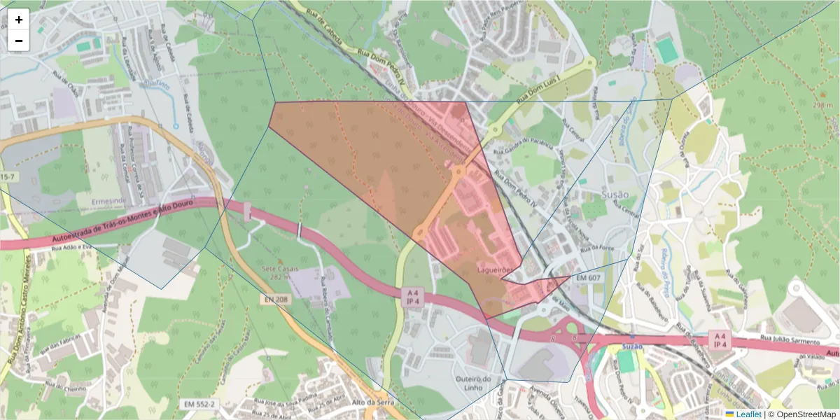 Mapa detalhado do código postal 4440-777 com limites, códigos postais vizinhos e agências dos correios