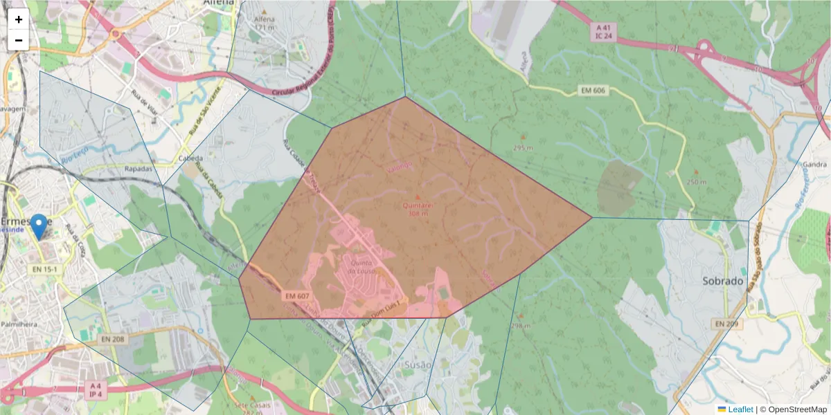 Mapa detalhado do código postal 4440-826 com limites, códigos postais vizinhos e agências dos correios