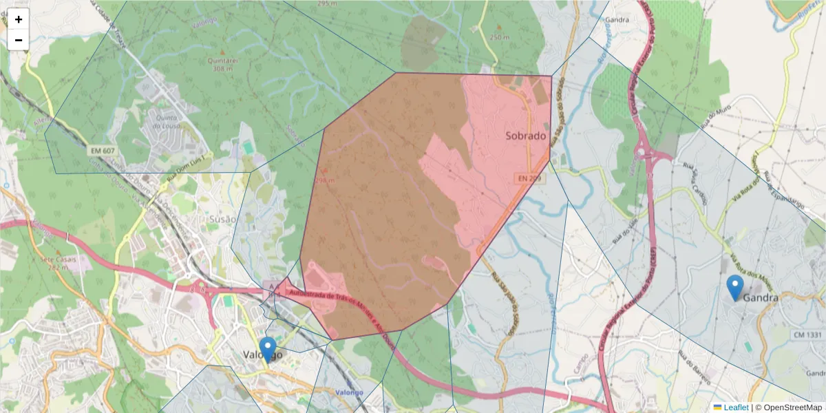 Mapa detalhado do código postal 4440-837 com limites, códigos postais vizinhos e agências dos correios