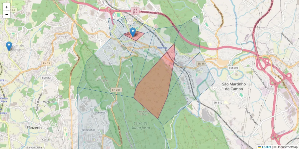Mapa detalhado do código postal 4440 com limites, códigos postais vizinhos e agências dos correios