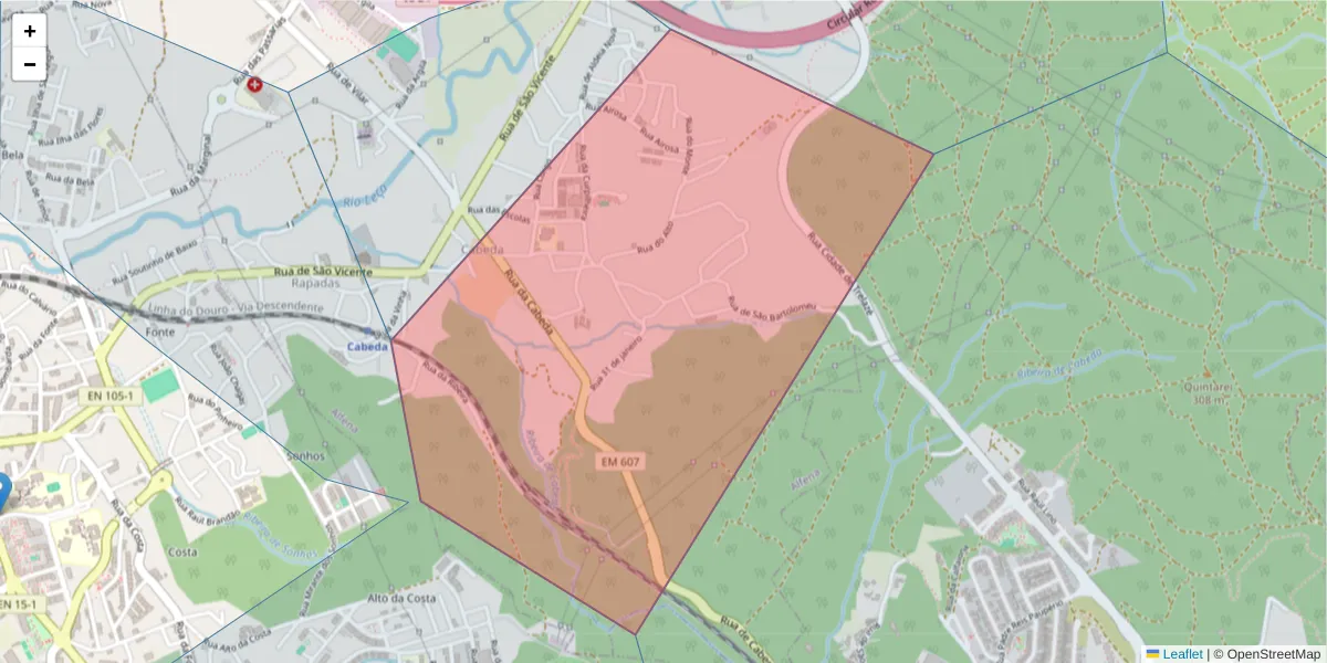 Mapa detalhado do código postal 4445-109 com limites, códigos postais vizinhos e agências dos correios