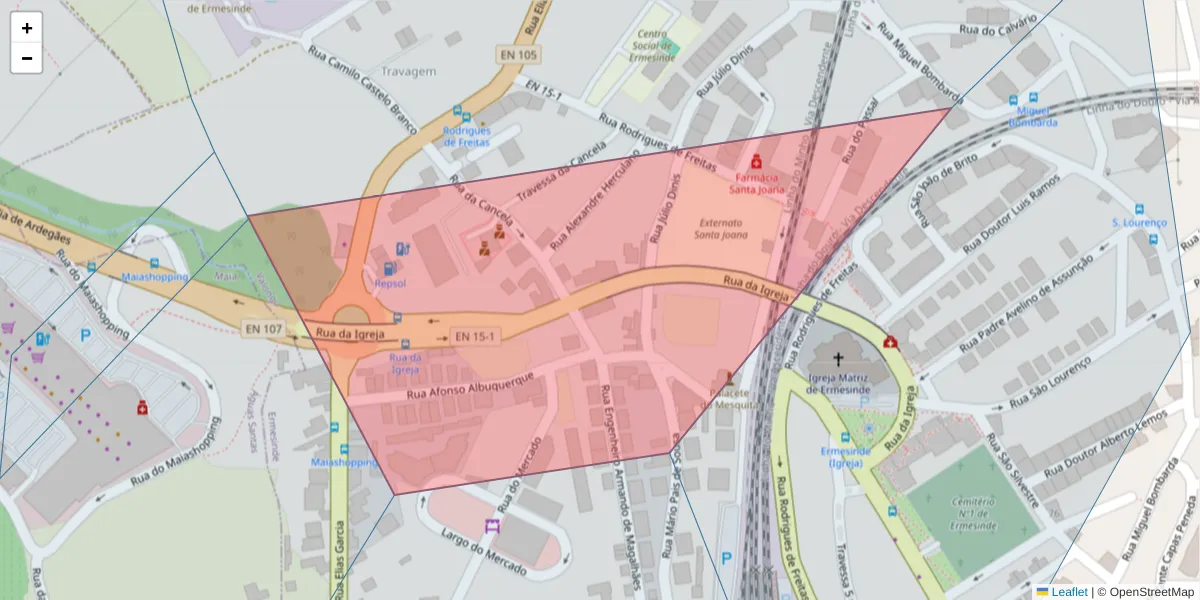 Mapa detalhado do código postal 4445-369 com limites, códigos postais vizinhos e agências dos correios