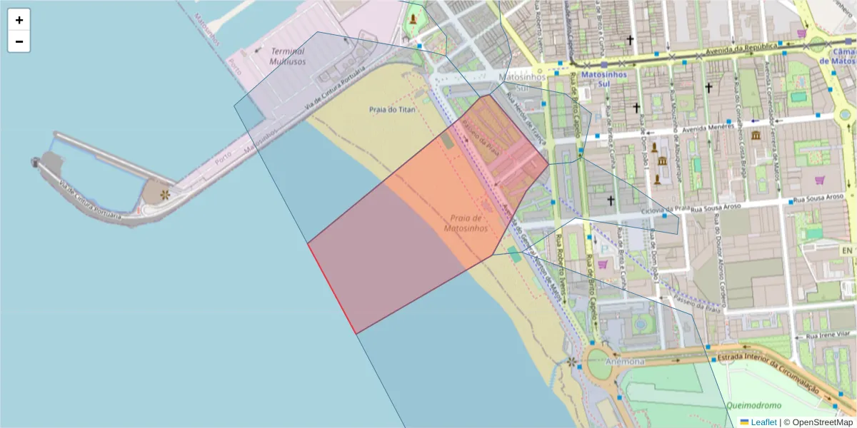 Mapa detalhado do código postal 4450-094 com limites, códigos postais vizinhos e agências dos correios